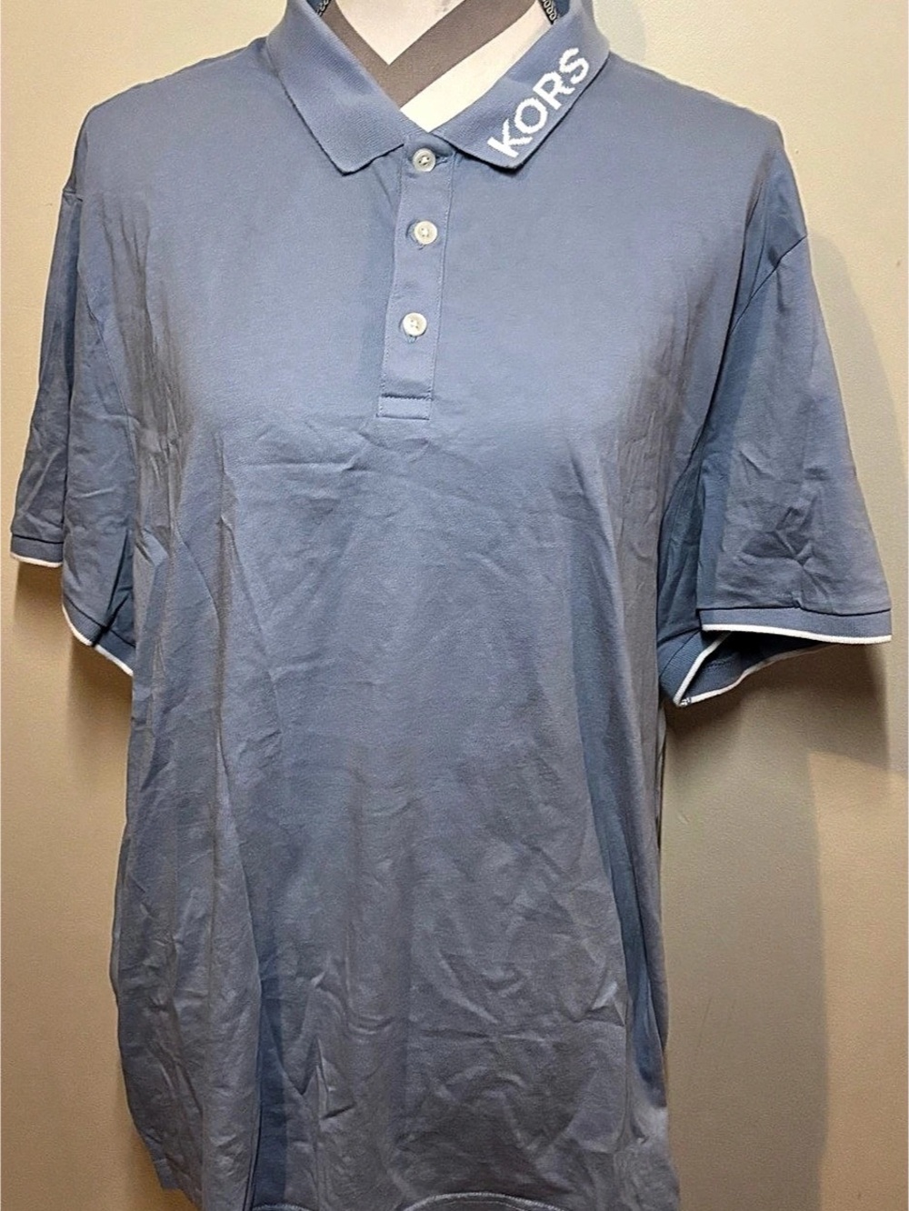Michael Kors Logo Trim Cotton Jersey Polo Shirt Blue XXL